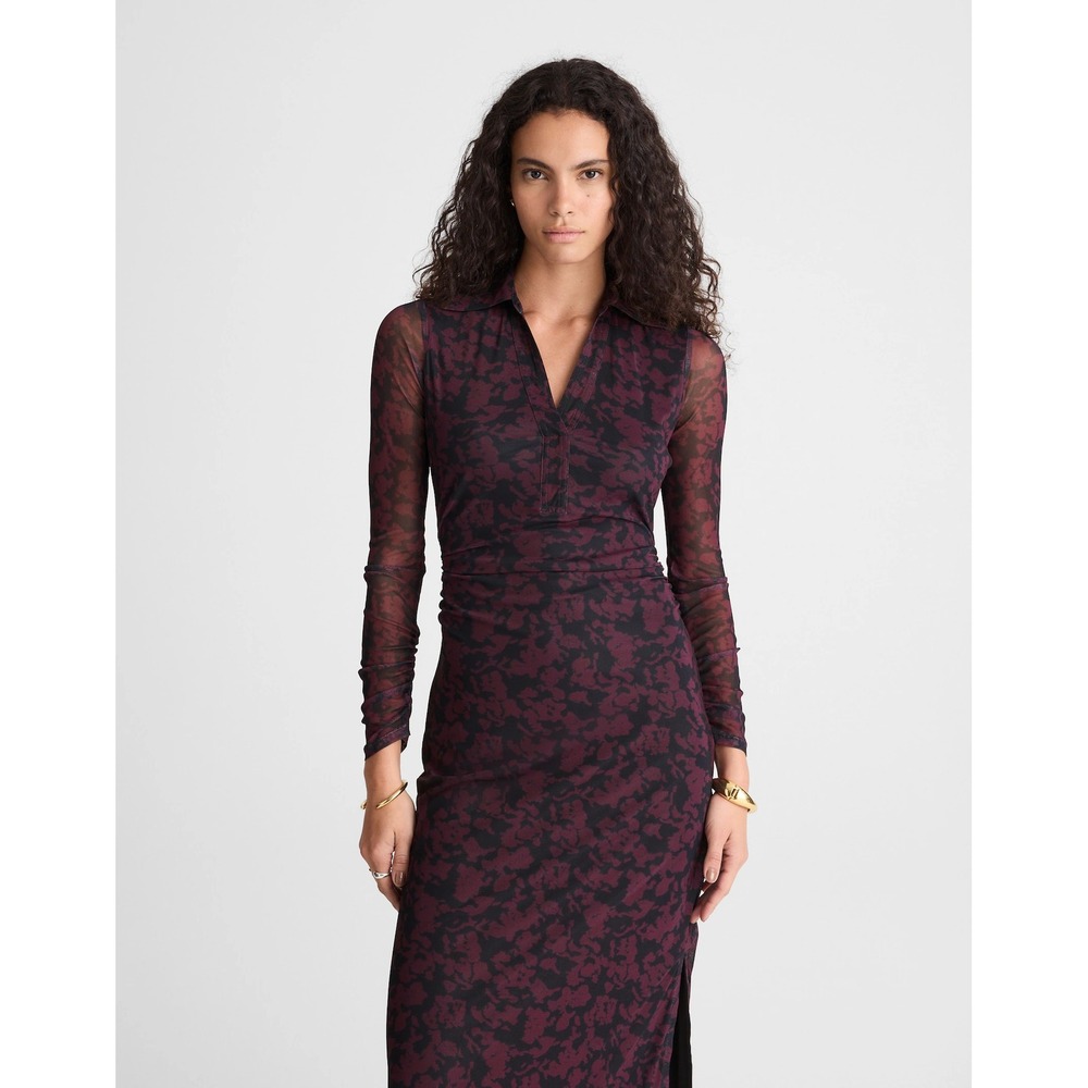 Madewell Long-Sleeve Polo Midi Dress‎ deep aubergine XL NWT - Picture 2 of 10